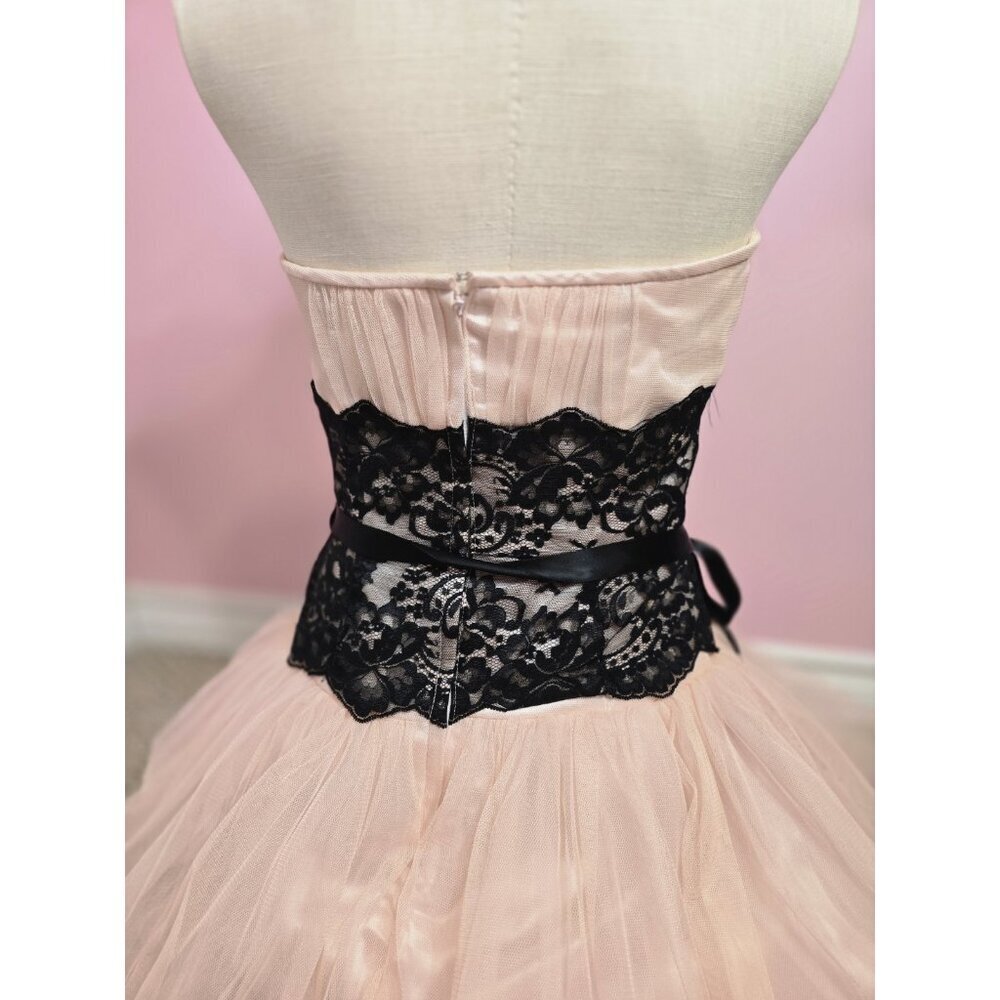 Vintage Gunne Sax by Jessica McClintock Strapless Blush Tulle Lace Gown Size 14 - Picture 8 of 16